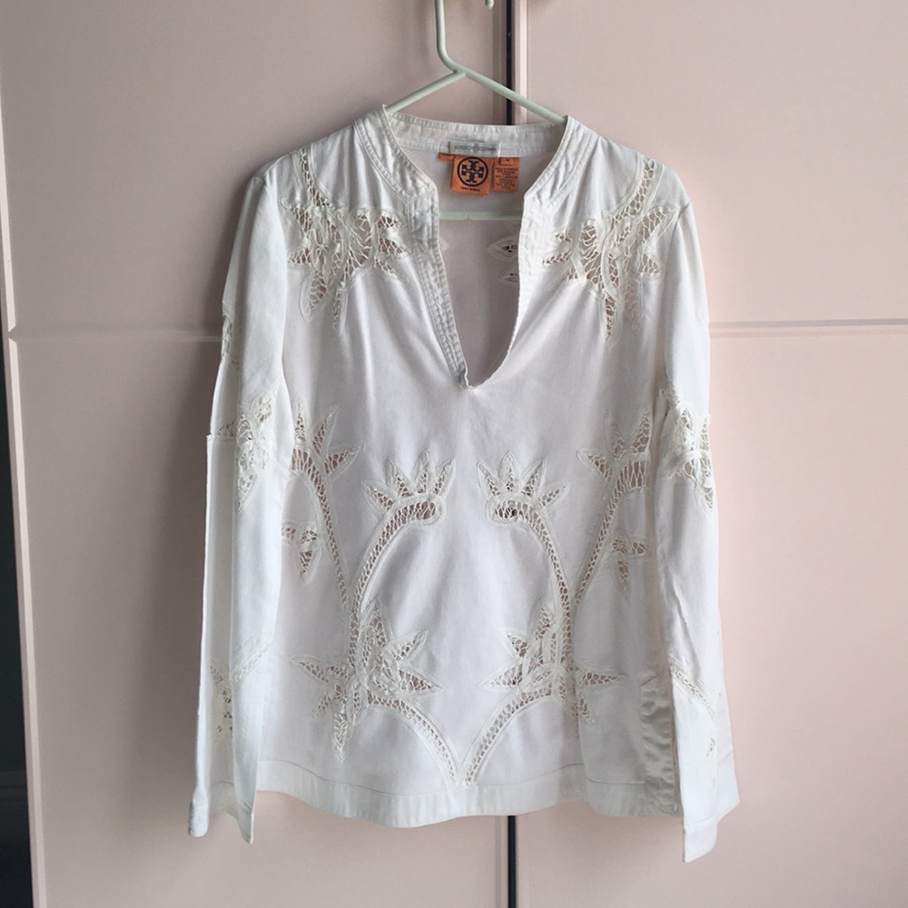 Tory Burch long sleeve top with lace. White Sz 10